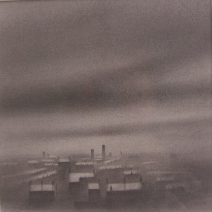 Trevor Grimshaw - Rooftops - graphite, size: 21x21cm SOLD