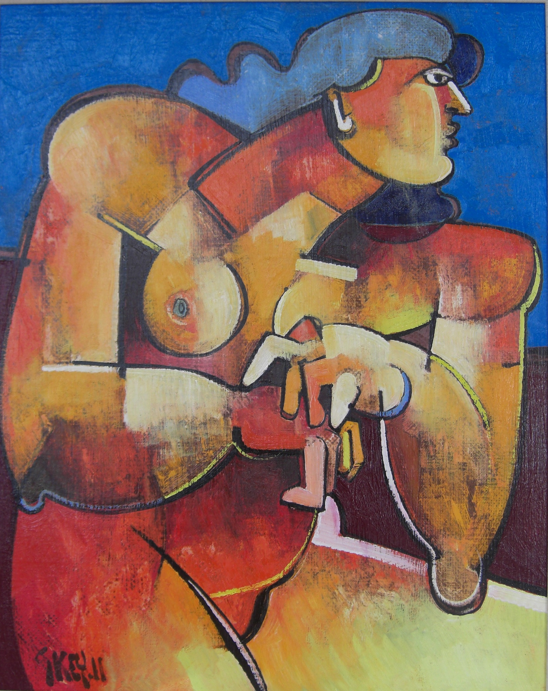 Geoffrey Key - Red Figure Blue Sky - oil on canvas, size: 51x41cm SOLD