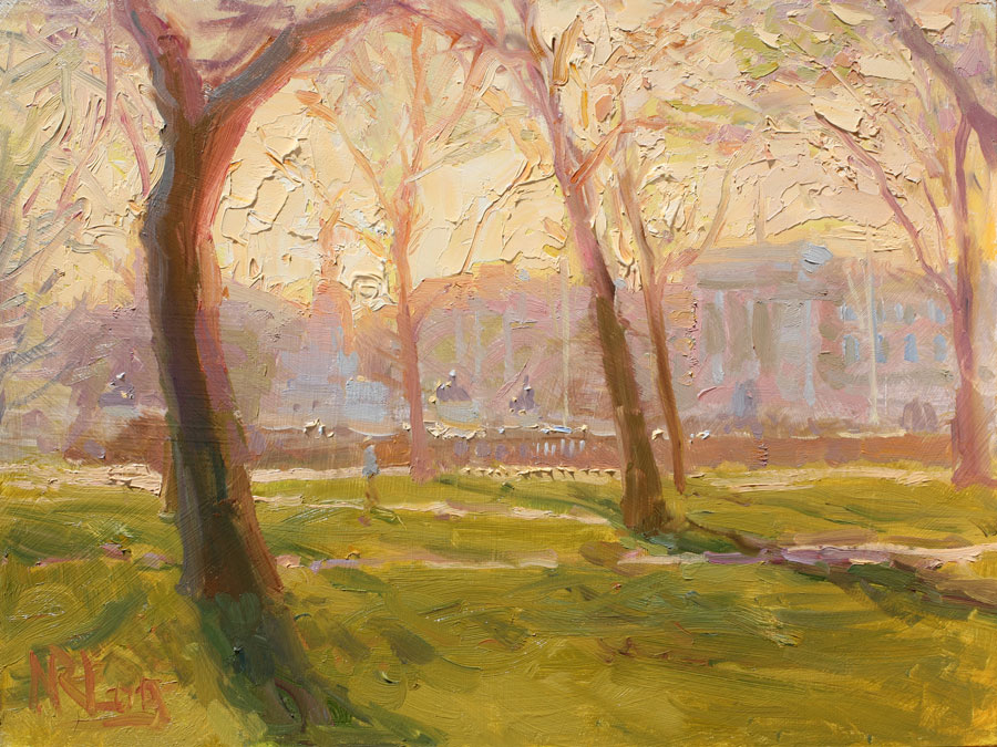 Norman Long - The Palace from Green Park - oil on board size: 30.5x46cm £750