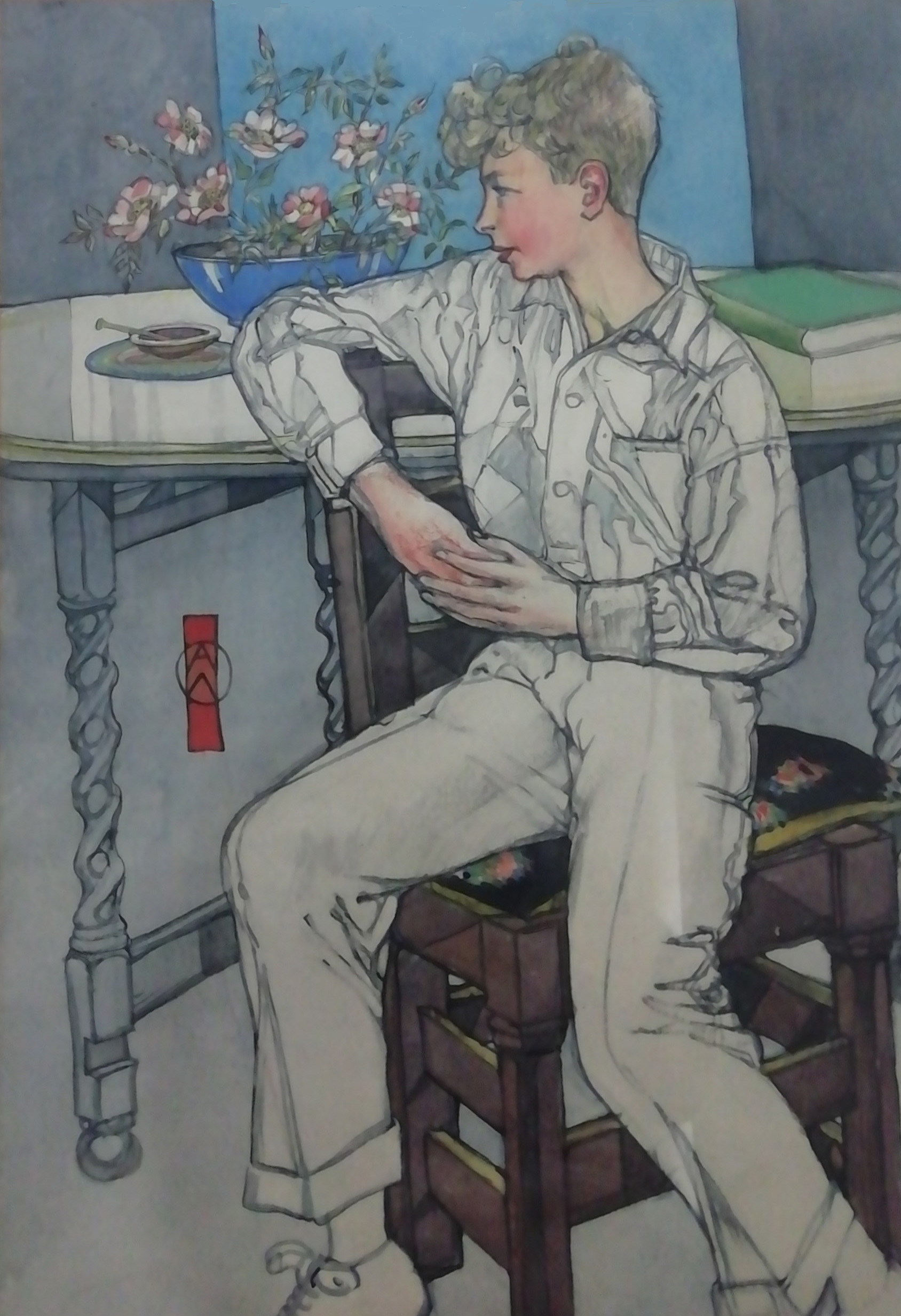 Albert Wainwright - Boy Seated with a Bunch of Roses - watercolour, size: 25x35cm £800