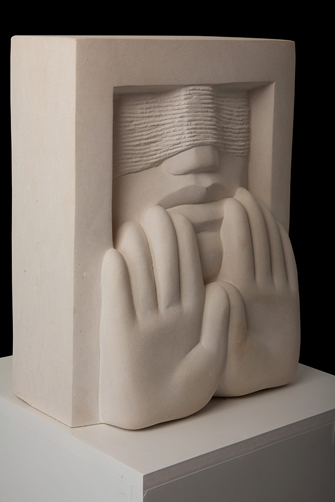 Dawn Rowland - Boxed in with Hands - Richemont limestone, size: 44x36x20cm £13,000