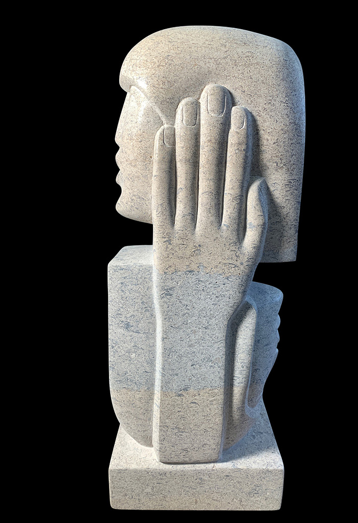 Dawn Rowland - Do Not Touch Your Face - Ancaster weatherbed limestone, size: 53x20x15cm £13,500