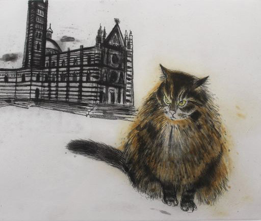 Elizabeth Blackadder - Sienese Cat - coloured etching, size: 30x35cm £1,850
