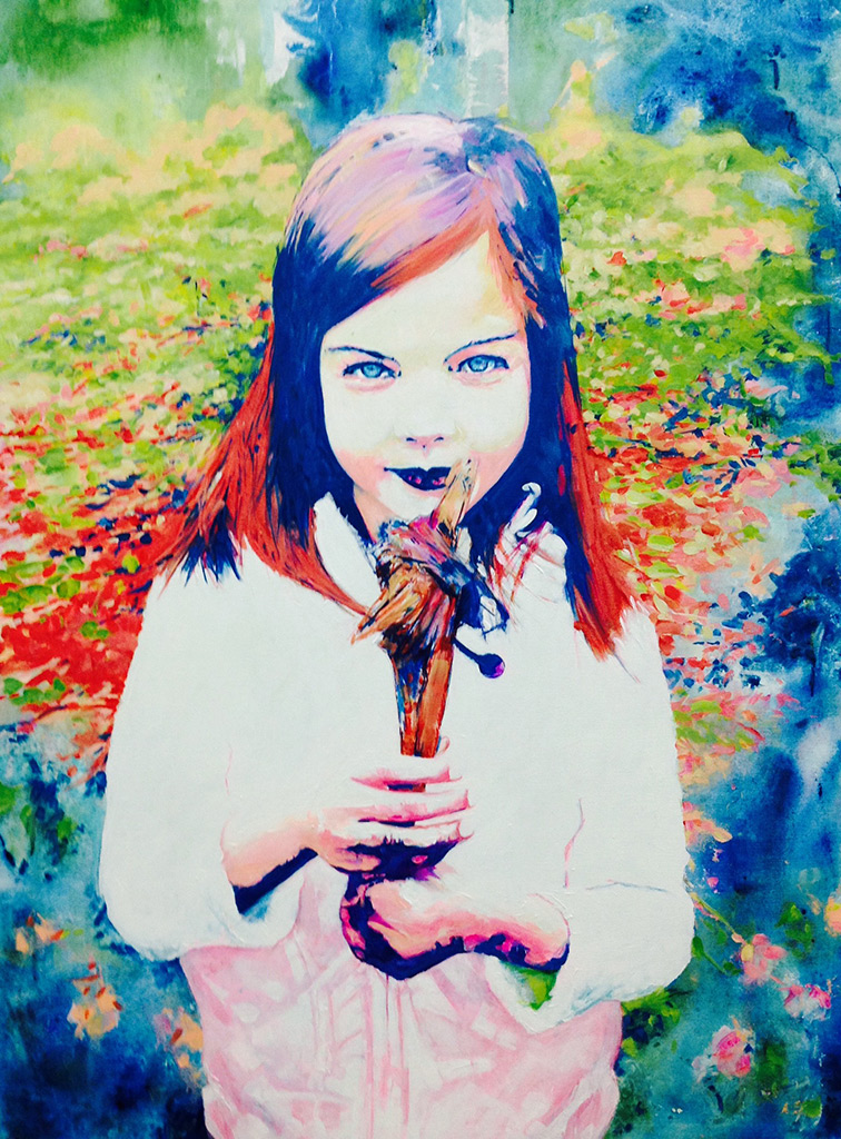 Graham Hudson - Lucy with Gift - mixed media, size 94x76cm P.O.A.