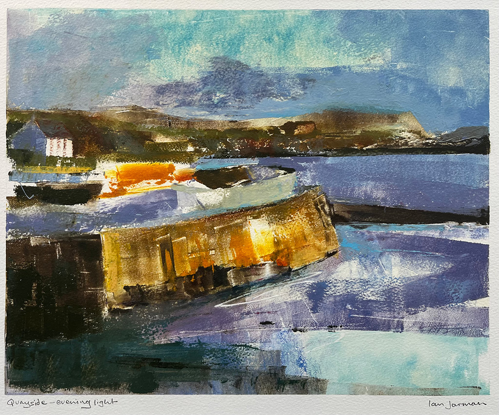 Ian Jarman - Quayside Evening Light - monotype, mixed media, signed and framed, size: 29x36.5cm £825