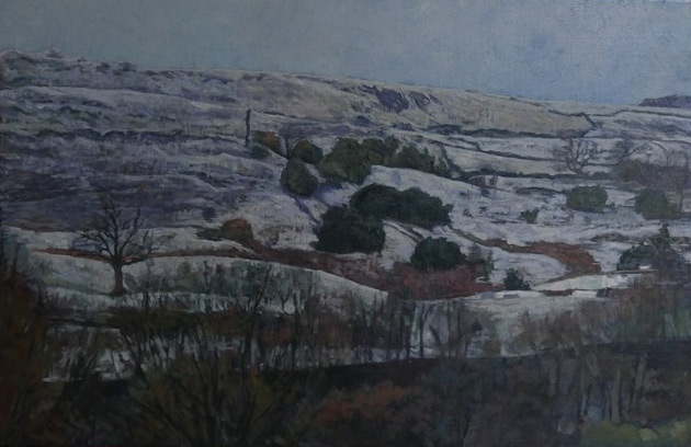 Janina Cebertowicz - April Snow Hills Above Bacup Road - oil on linen, unframed size: 40x50cm £740