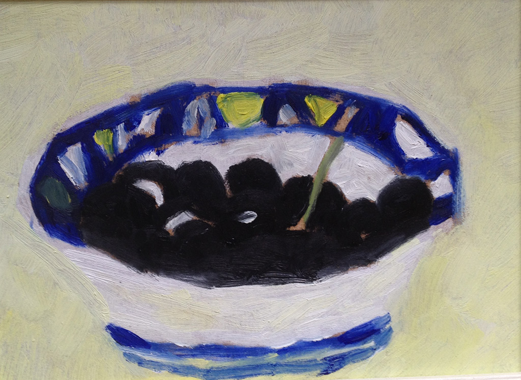 Michael Howard - Cherries in a Bowl - oil on board, framed size: 15x20cm £375
