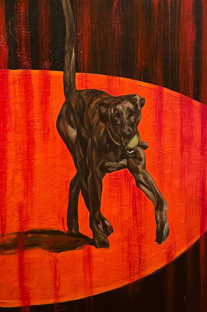 Simon Hadley Attard - Dog on a Dias - oil on canvas, size: 76x50cm £995