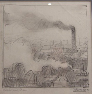 Trevor Grimshaw - Smoke and Steam 1971 - charcoal and pencil, framed, size: 16x15cm £650